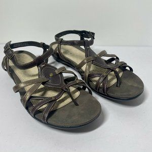 Clarks Privo Women Multi Brown Leather Strappy Sandals Thong Buckle Size 8 M